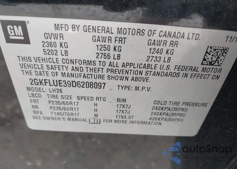 2013 GMC Terrain Slt-1 from USA, damaged, VIN 2GKFLUE39D6208097